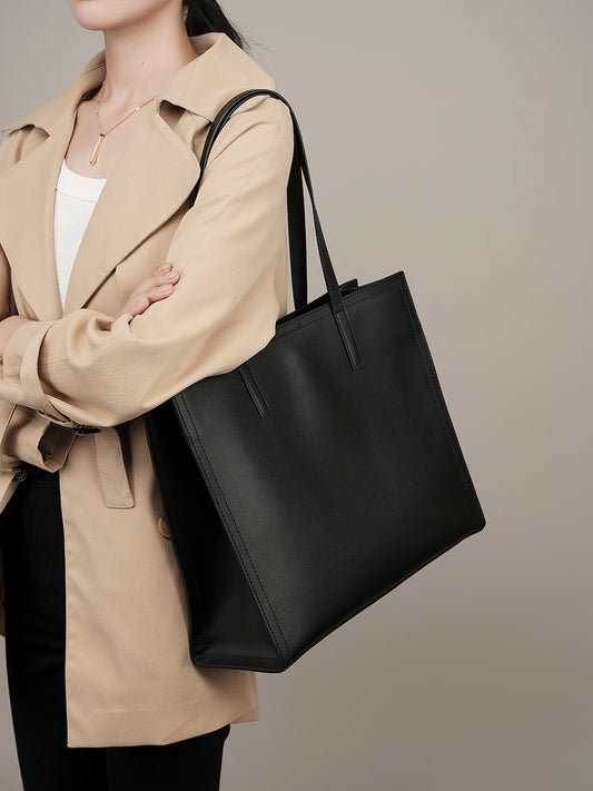Women's Niche Leather Large Capacity Computer Black Handbags