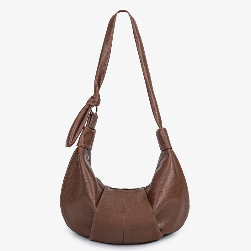 Women's Style Large Capacity Retro Soft Leather Pleated Dumpling Idle Leisure Bags