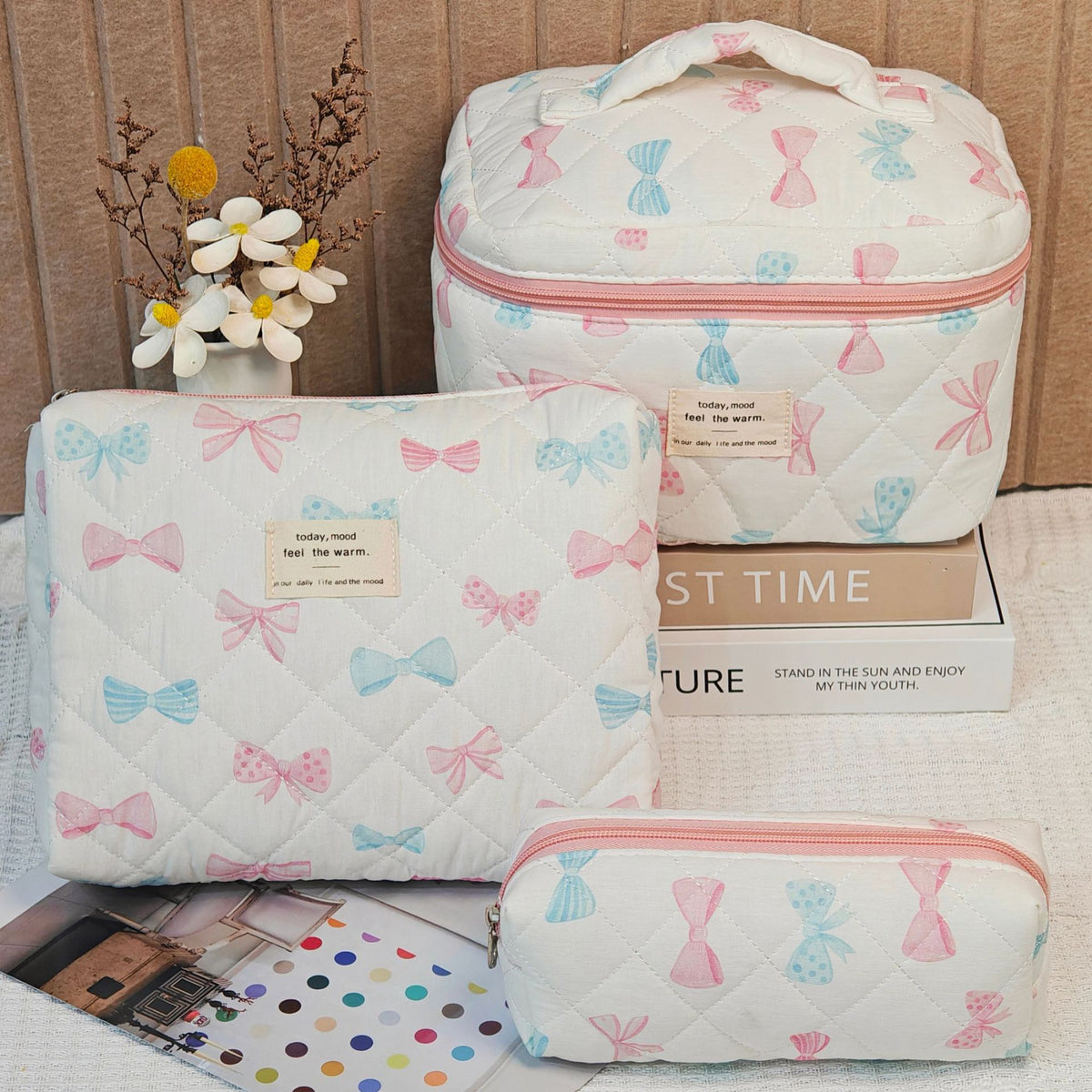 Women's Cotton Large Capacity Niche Portable Toiletry Floral Makeup Bag