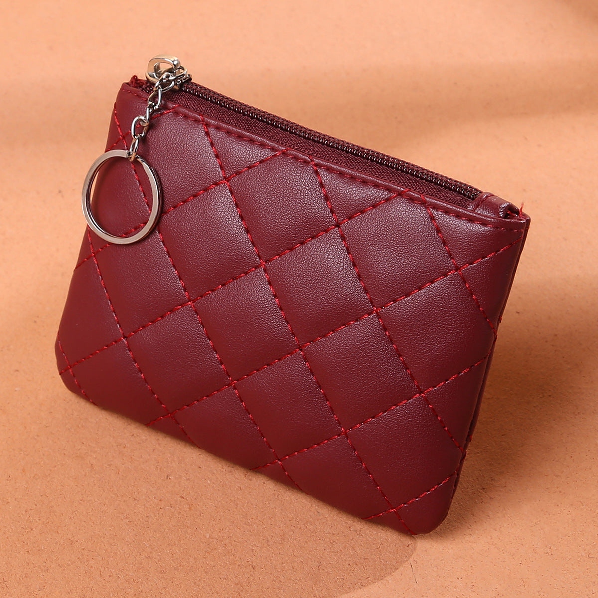 Women's Rhombus Embroidery Short Mini Zip Solid Coin Purses