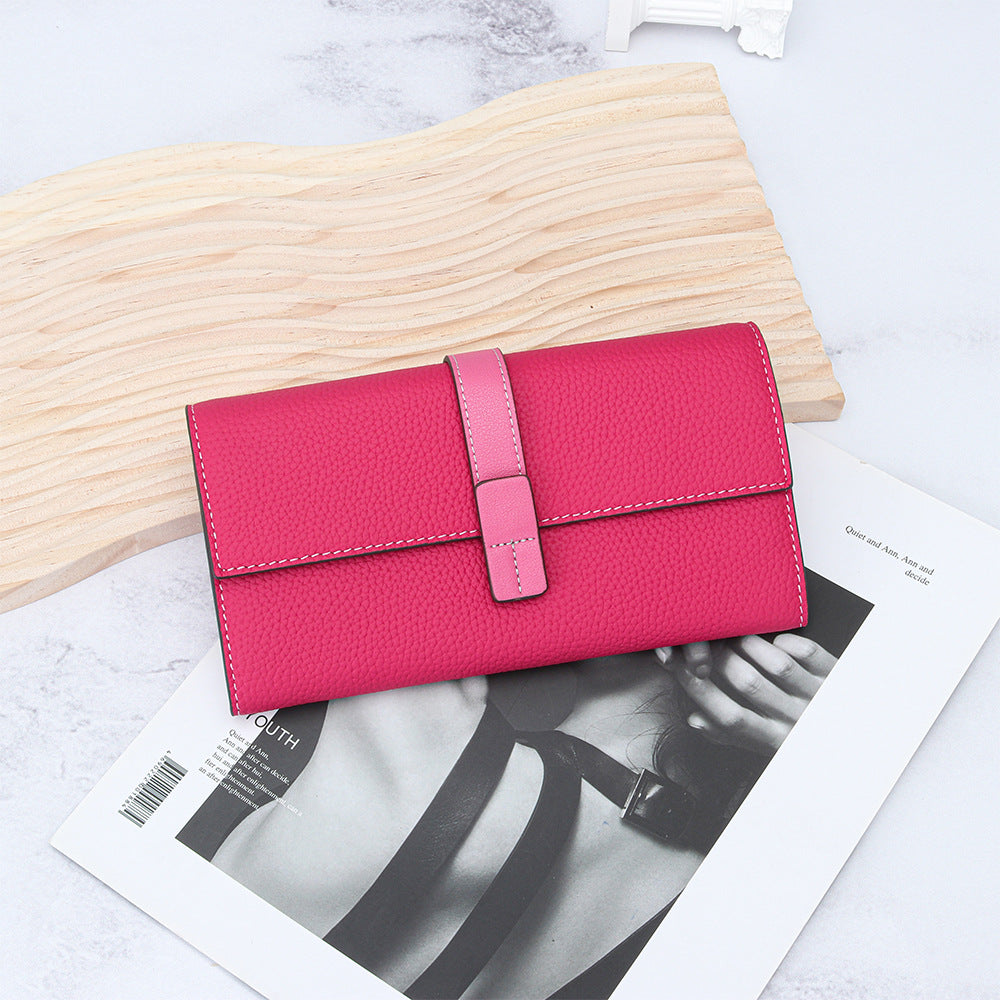 First Layer Cowhide Long Fashion Color Contrast Clutch Large Capacity Phone Bags