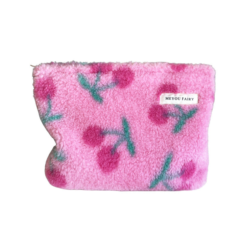 Plush Pink Cherry Sweet Storage Wash Makeup Bag