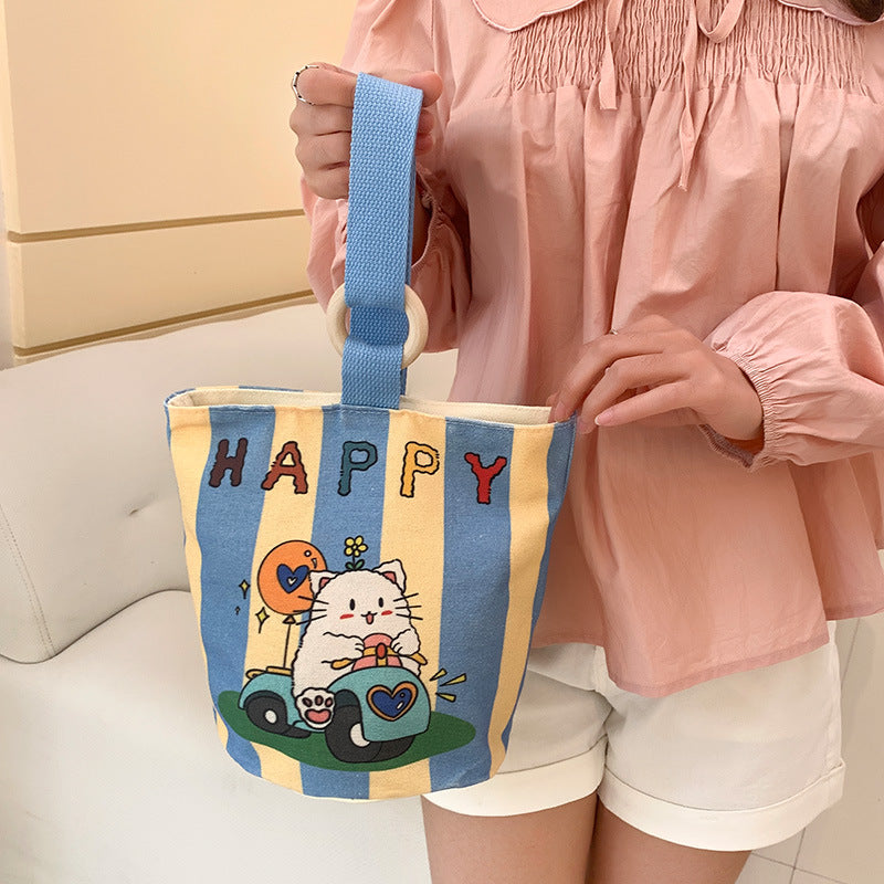 Cartoon Canvas Female Lunch Box Ethnic Handbags
