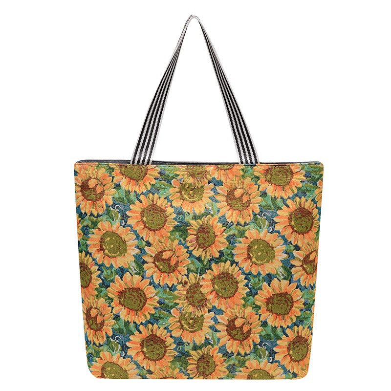 Women's Large Capacity Totes Gold Silk Embroidered Canvas Creative Women's Shoulder Bag