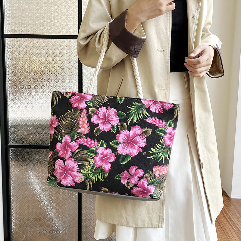 Women's Printed Canvas Flower Cloth Fashion Ethnic Style Large Capacity Women's Shoulder Bag