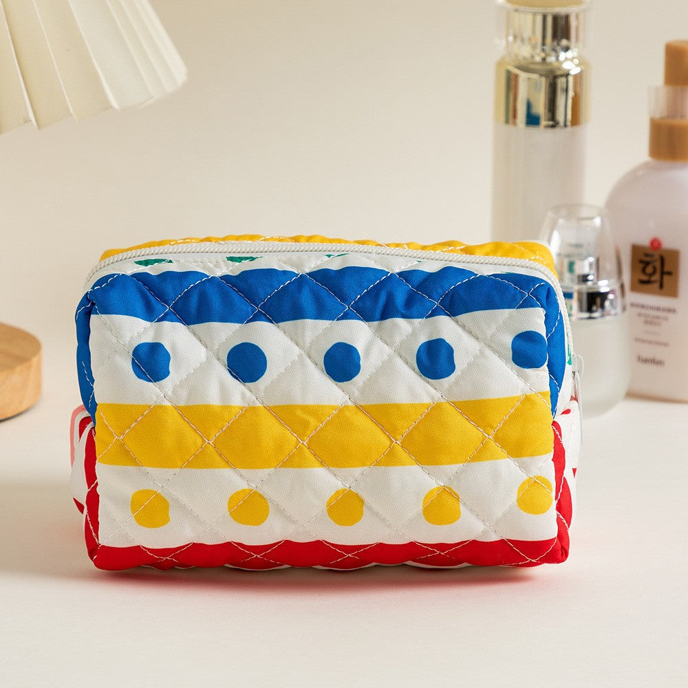 Floral Quilted Toiletries Portable Cosmetics Storage Makeup Bag