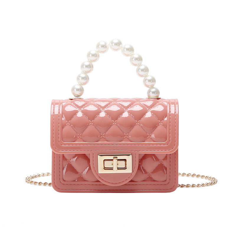 Women's Beaded Gel Mini Glossy Rhombus Chain Handbags