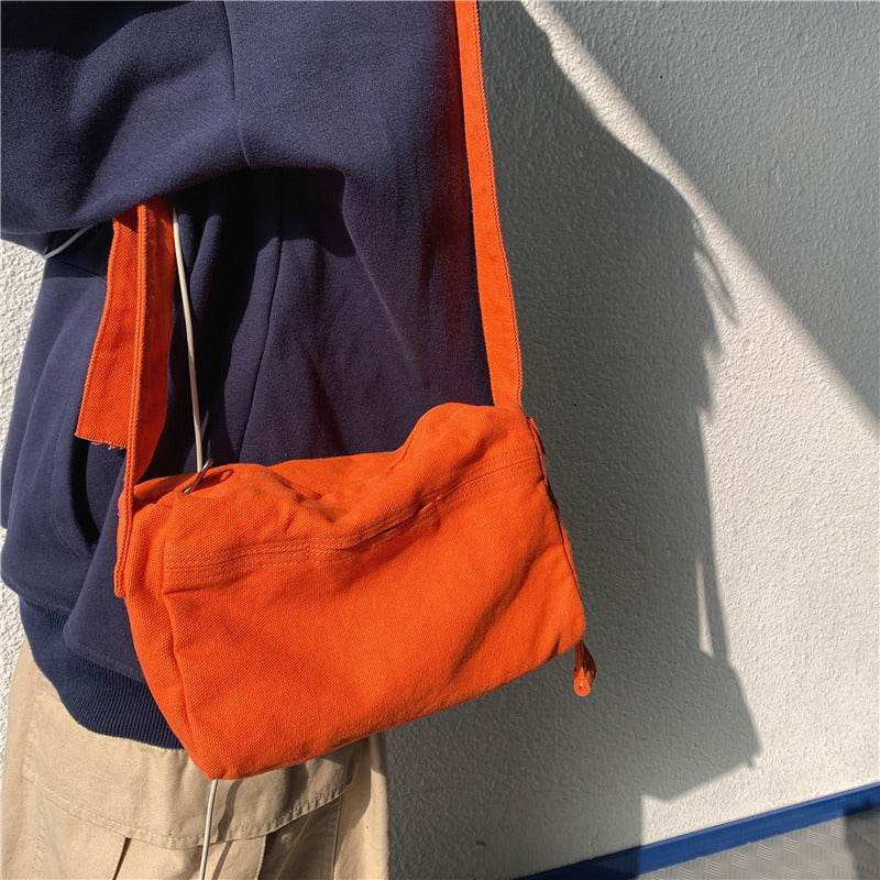 Women's Artistic Style Washed Canvas Korean Trendy Women's Messenger Bag