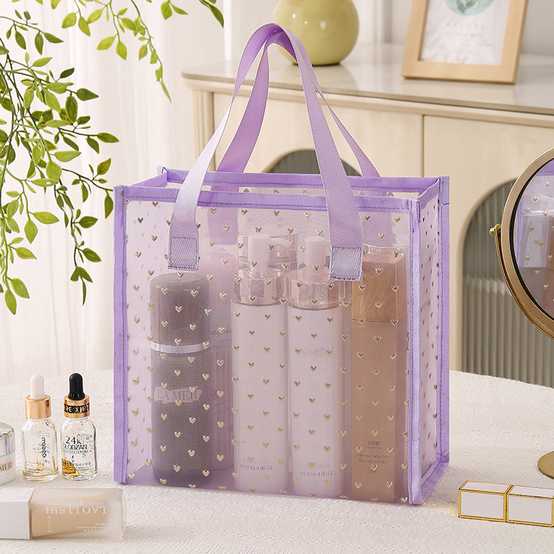 Flocking Mesh Love Portable Visual Storage Bags