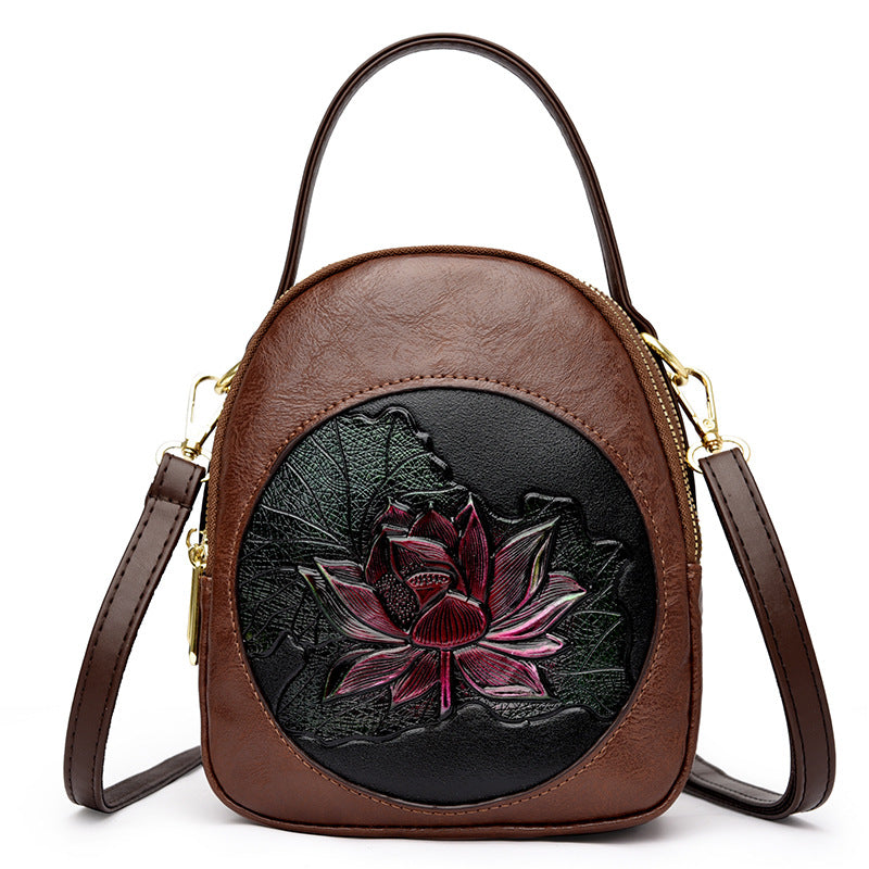 Women's Lotus National Style Embossed Fashion Shoulder Bags