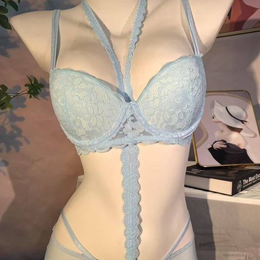 French Underwear Sexy Lace Halter Thin Belt Steel Ring Lingerie Sets