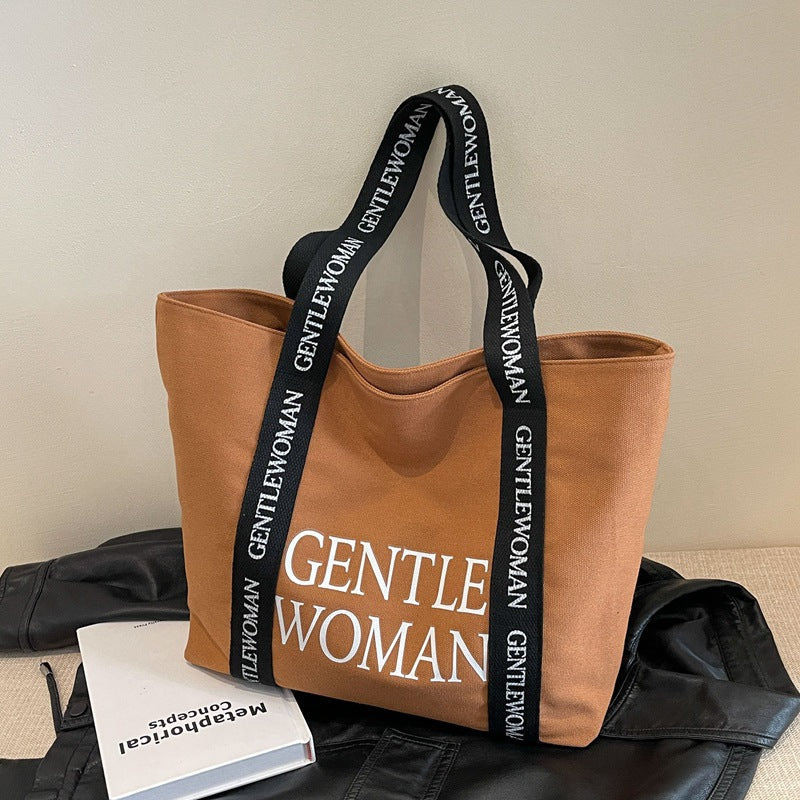 Letter Contrast Color Large Capacity Wide Shoulder Bags