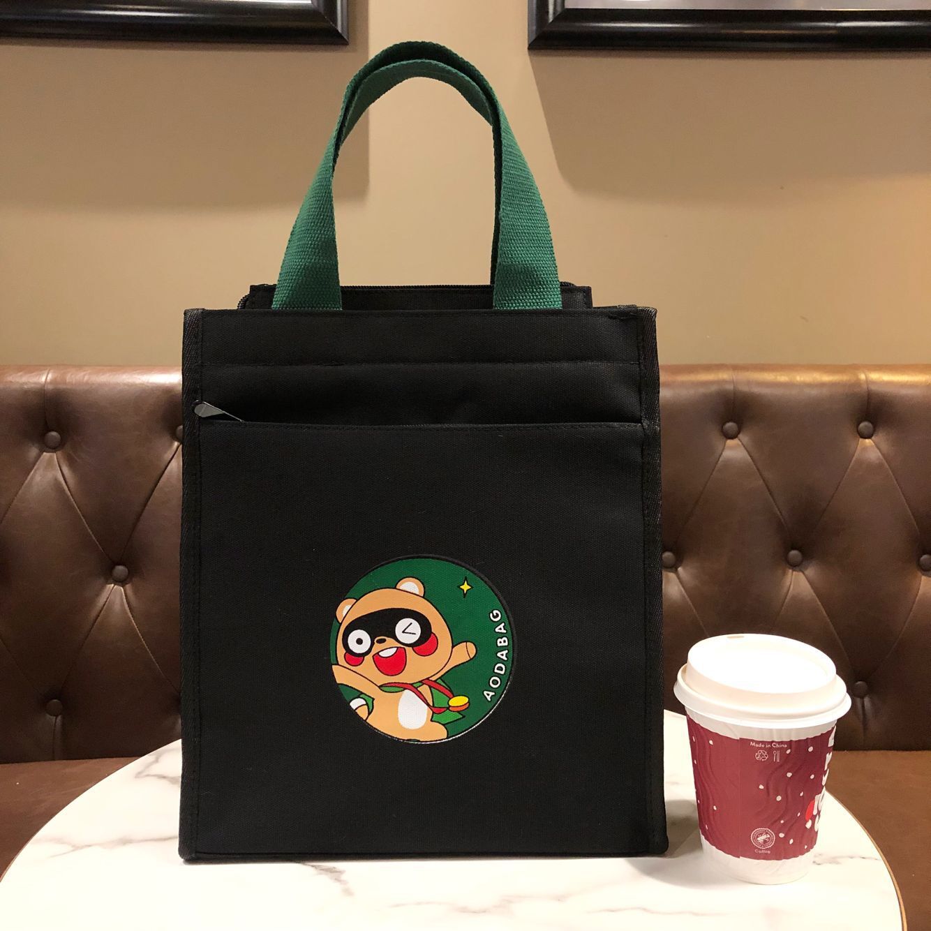 Canvas Cute Cartoon Bear Zipper Tuition Mummy Lunch Handbags