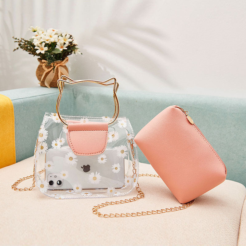 Women's Korean Style Daisy Transparent Jelly Son Shoulder Bags