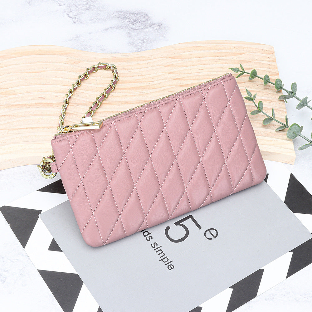 Women's Sheepskin Classic Style Clutch Diamond Chain Storage Leather Bags