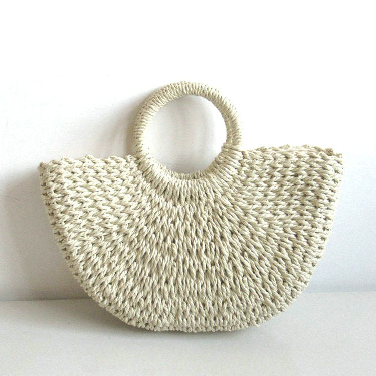 Simple Solid Color Woven Retro Style Vacation Bags
