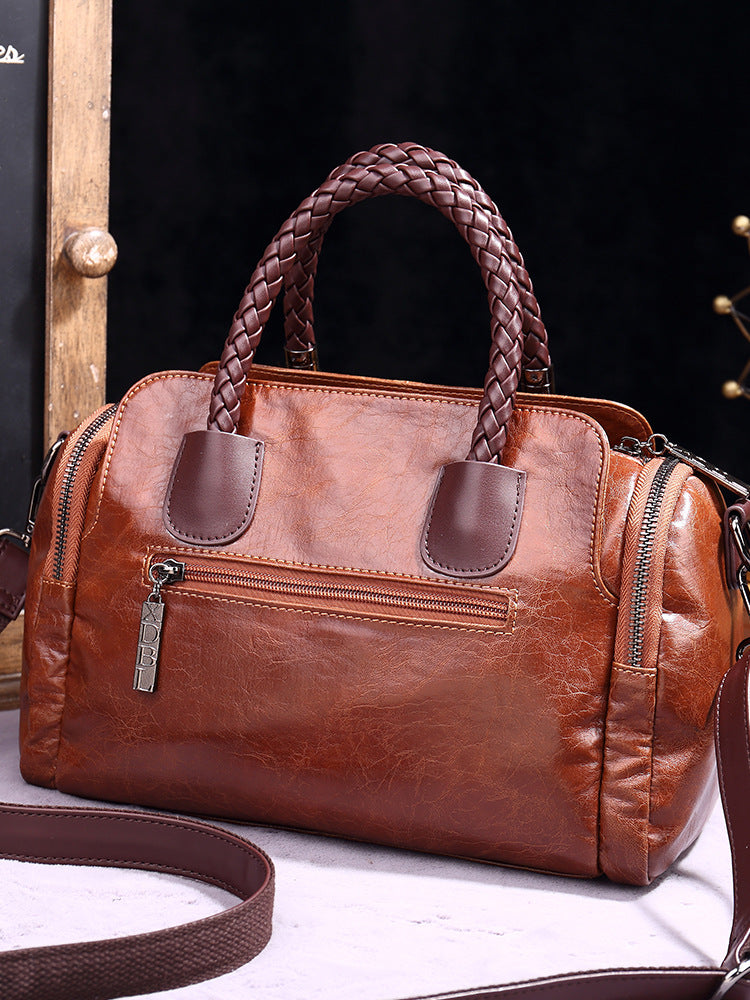 Women's Fashion Plaid Contrast Color Weave Portable Handbags