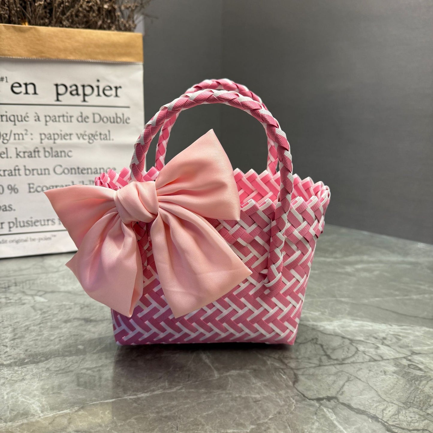 Women's Plastic Woven Knitted Basket Hand Gift Handbags