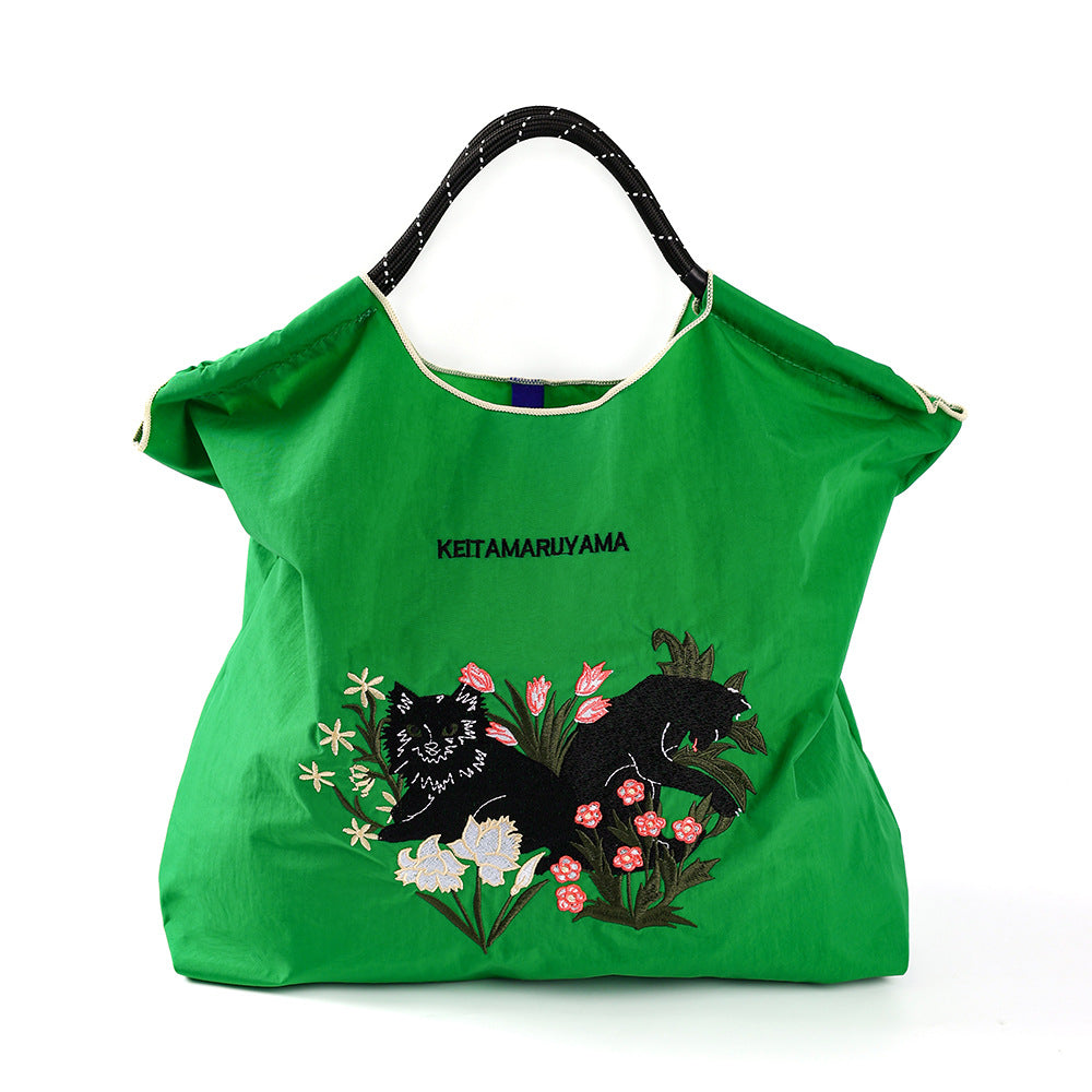 Women's Summer Needle Embroidery Nylon Large Capacity Shoulder Bags