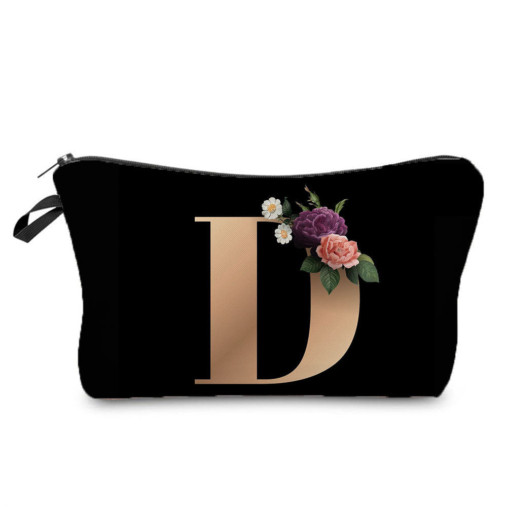Gold Letter Printing Portable Toiletry Storage Cosmetic Bags