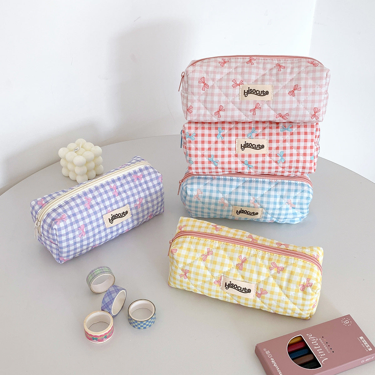 Bow Plaid Simple Good-looking Brush Assorted Storage Cosmetic Bags