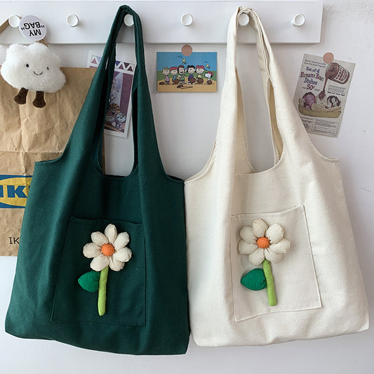 Women's Canvas Fresh Flower Artistic Colorful Red Shoulder Bags