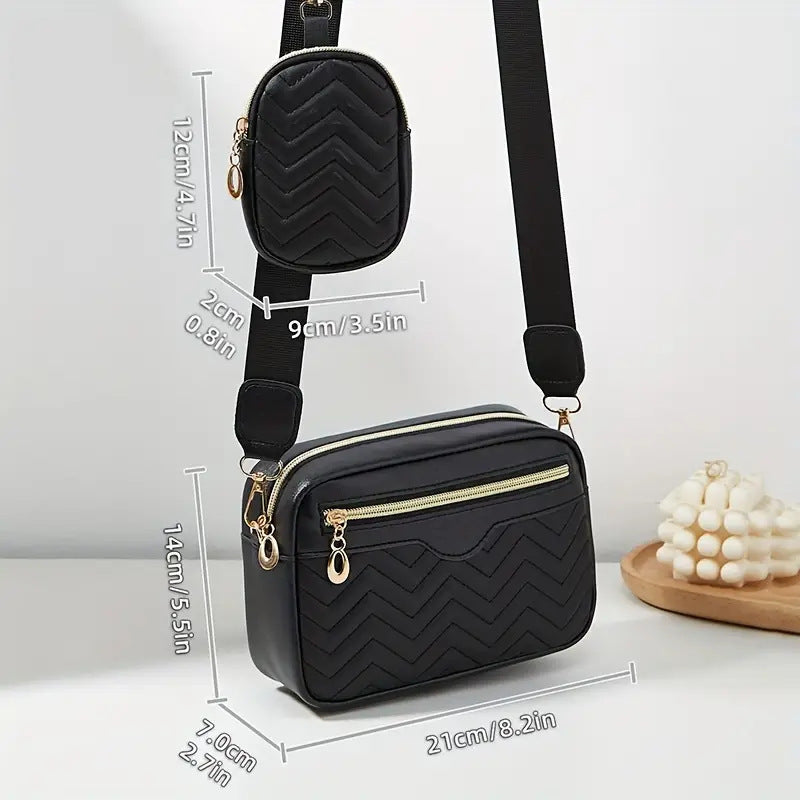 Women's Wave Embroidered Front Pull Cross Body Coin Purses