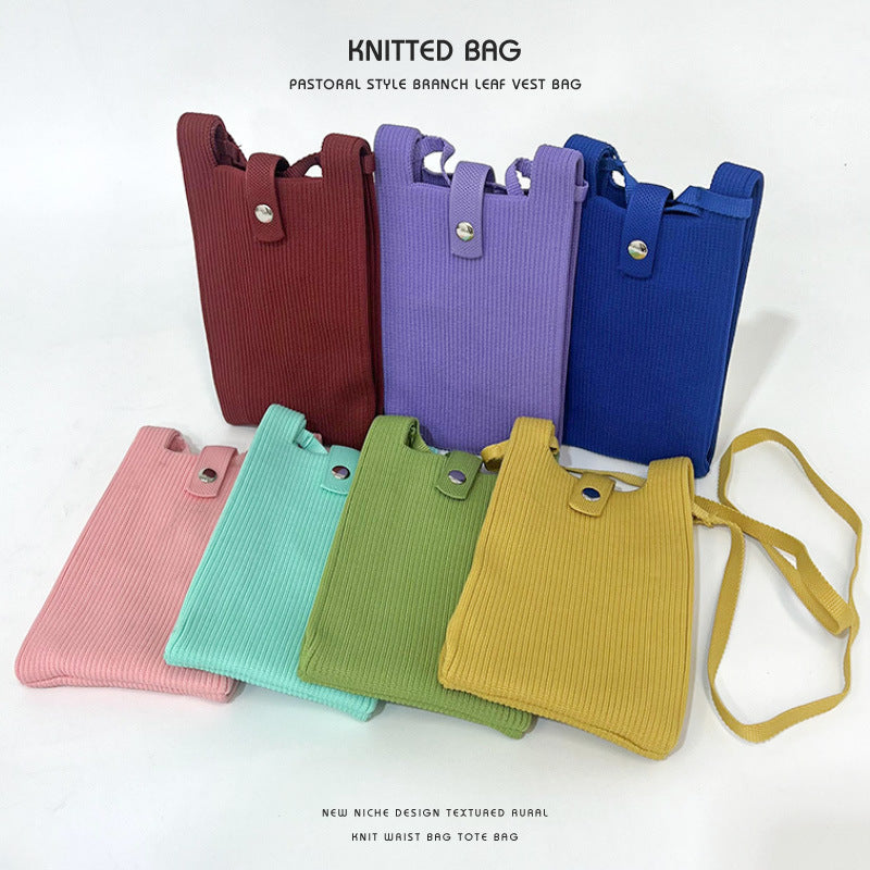 Elegant Solid Color Niche Knitted Korean Phone Bags