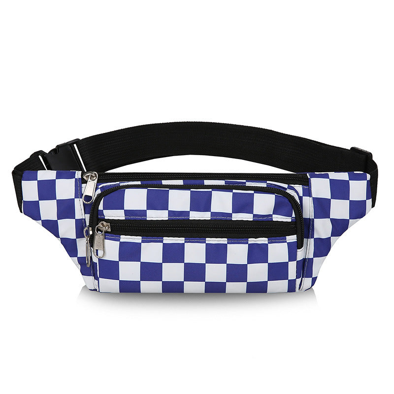 Women's Chessboard Plaid Fashion Nylon Cloth Black White Cell Men's Waist Packs