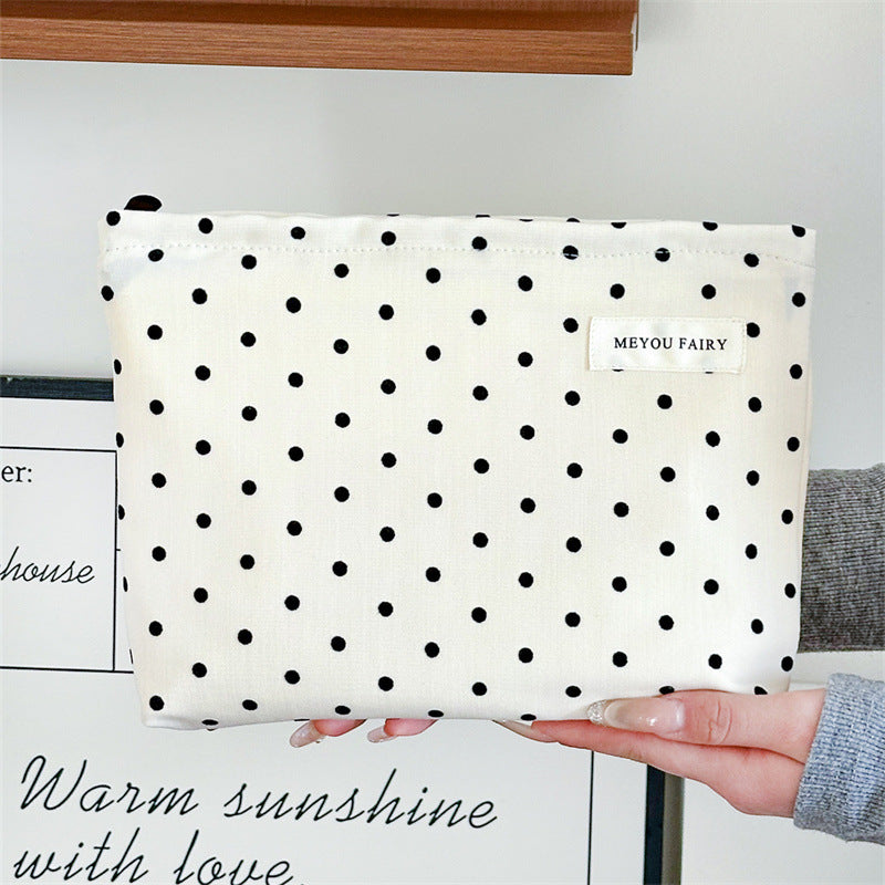 Polka Dot Black Sweet Storage Hand Portable Makeup Bag