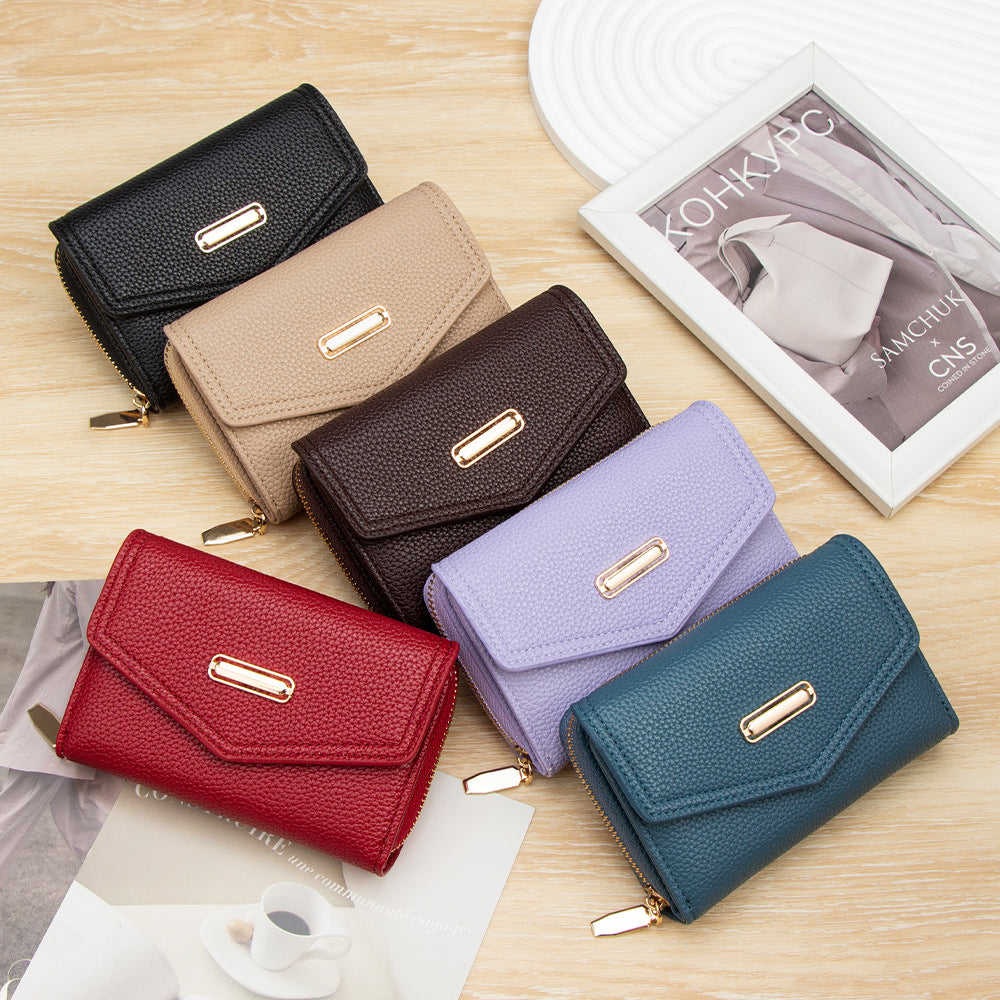 Women's Affordable Luxury Fashion Short Zipper Hasp Litchi Pattern Ladies Wallet