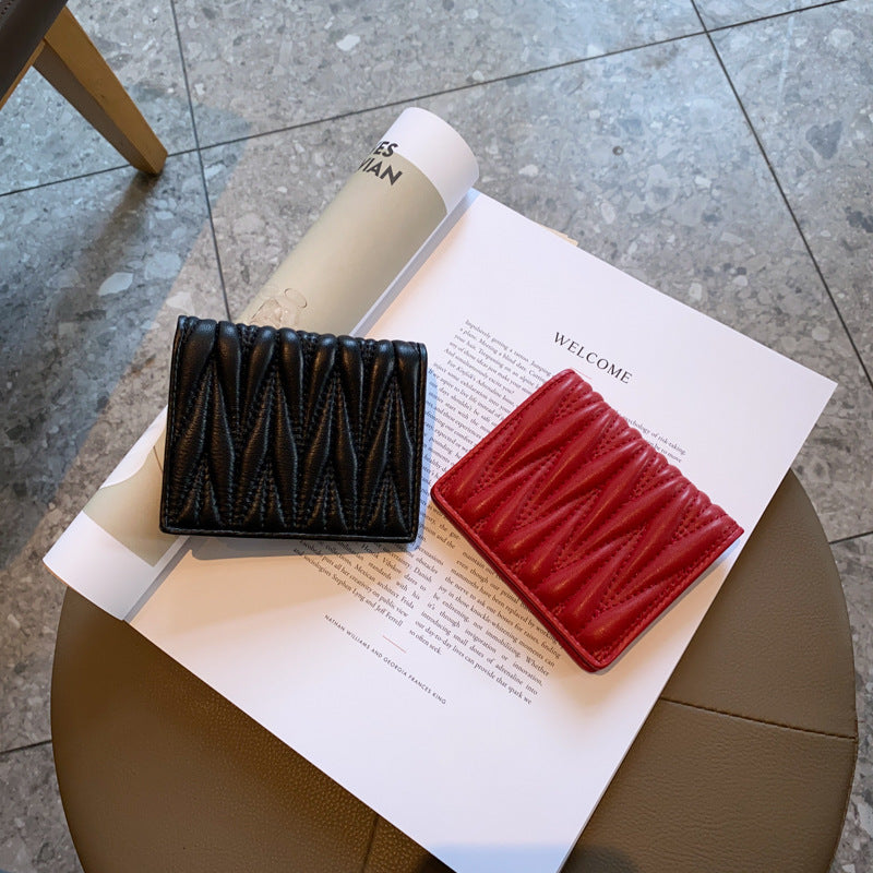 Women's Pleated Short Exquisite Genuine Leather One Ladies Wallet