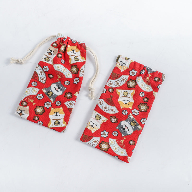 Portable Printing Canvas Jewelry Drawstring Pocket Coin Purses