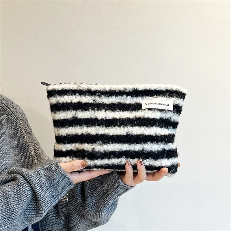 Striped Contrast Color Large Capacity Portable Makeup Bag