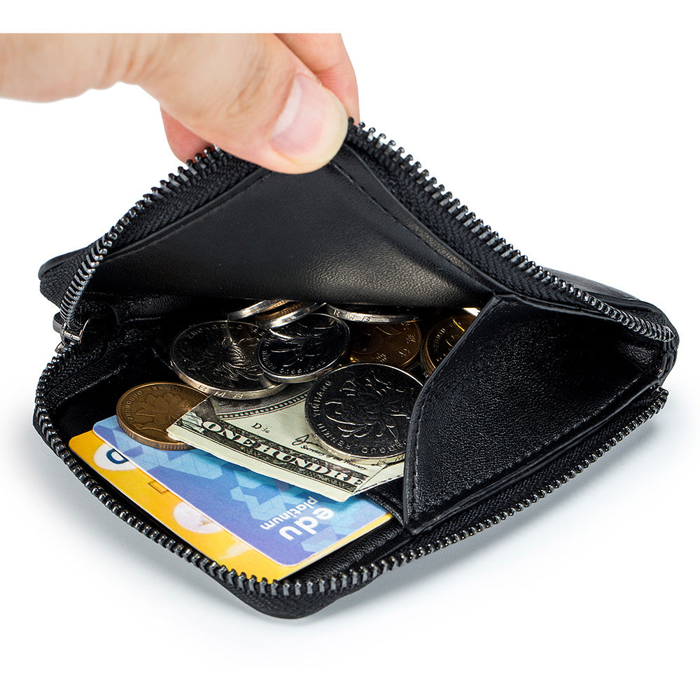 Simple Leather Short Vintage Zipper Cowhide Coin Purses