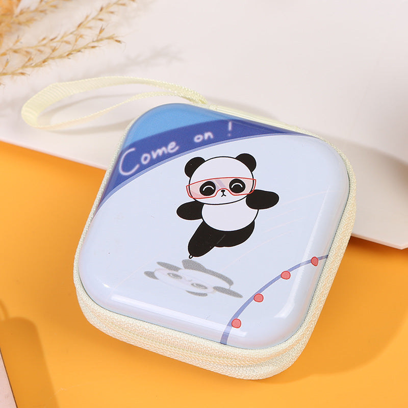 Children's Tinplate Creative Cartoon Earphone Zipper Data Cable Coin Purses