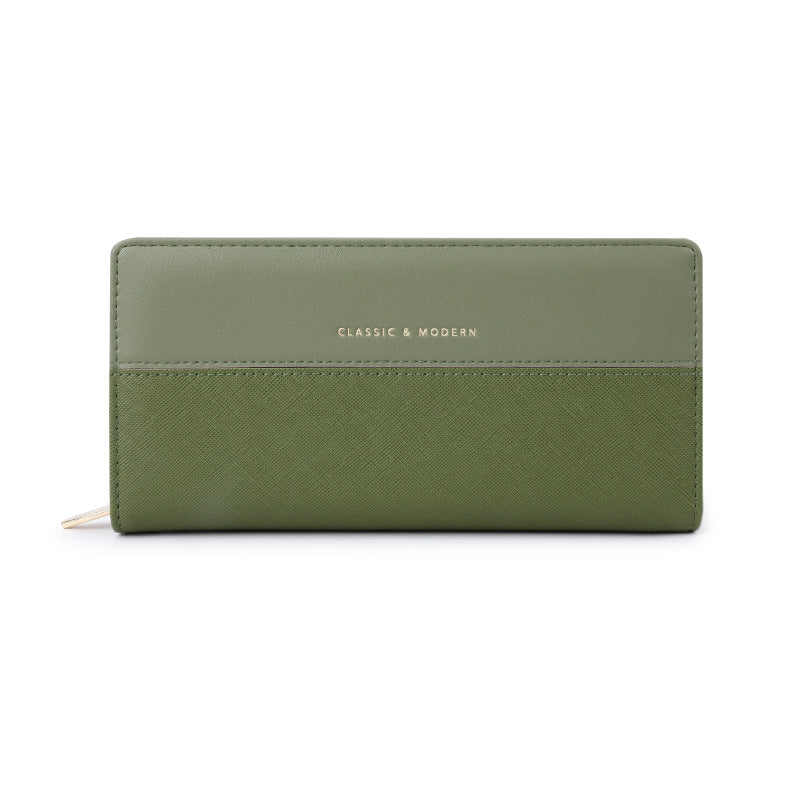 Women's Leather Patchwork Long Zipper Dark Joker Ladies Wallet