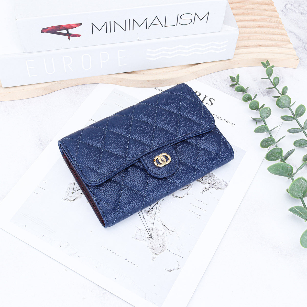 Women's Classic Style Caviar Mid-length Leather Rhombus Ladies Wallet