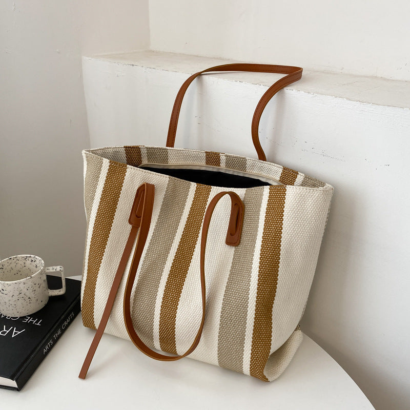 Women's Korean With Simple Vertical Stripes Fashion Shoulder Bags