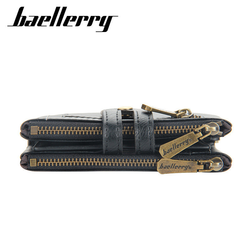 Men's Short Vintage Double Zipper Multiple Slots Men's Wallets