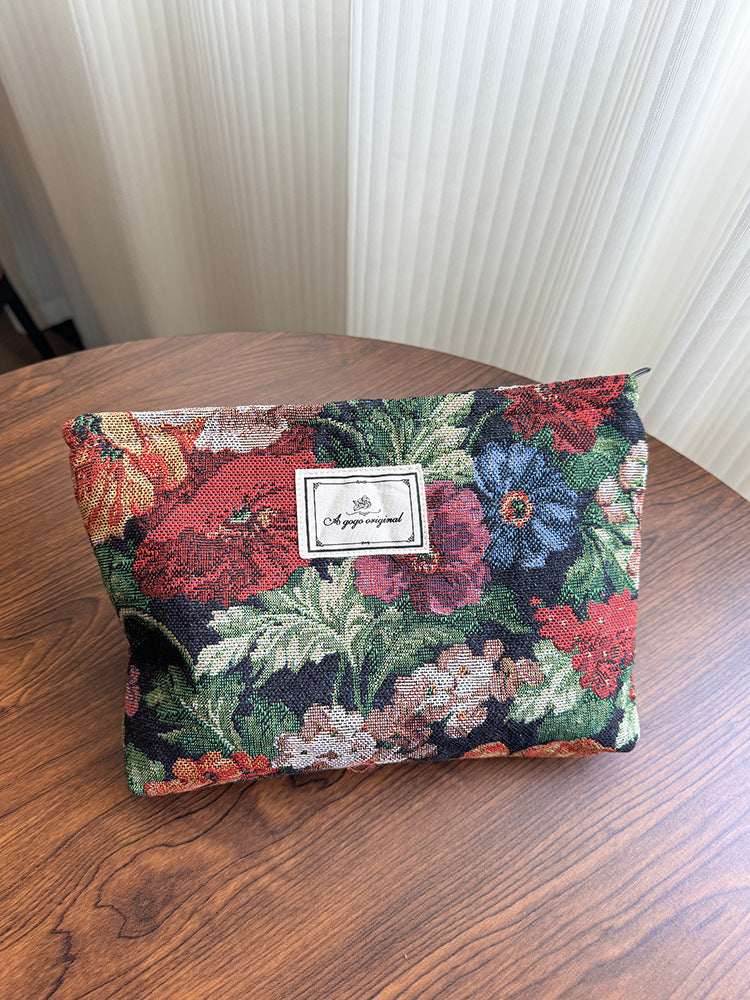Fabric Flower Canvas Liner Out Skin Care Makeup Bag