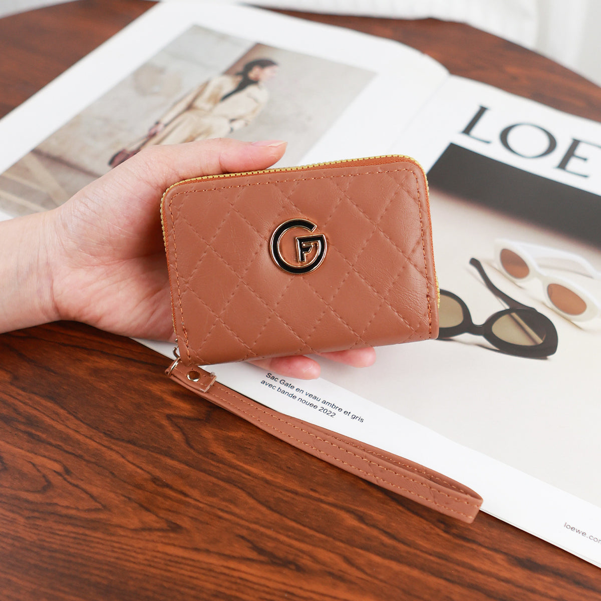 Short Female Rhombus Simple Solid Color Multiple Slots Ladies Wallet