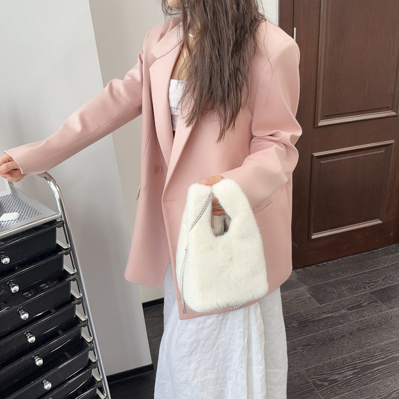 Stylish Imitation Fur Vest Hand Plush Shoulder Bags
