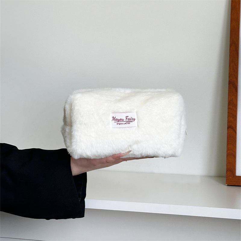 Plush Sweet Solid Color Large Capacity Makeup Bag