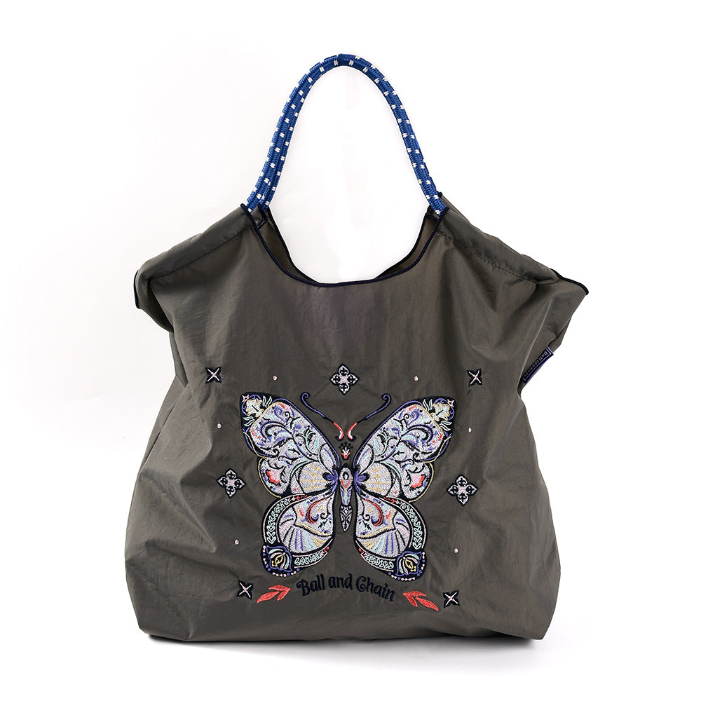 Women's Summer Needle Embroidery Nylon Large Capacity Shoulder Bags