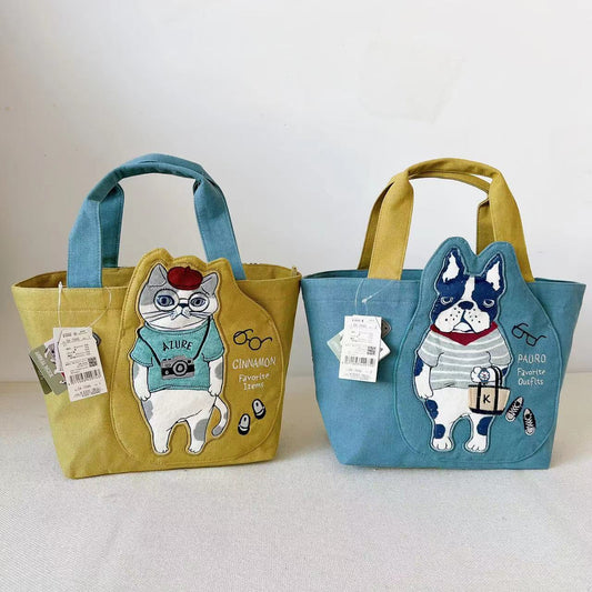 Cat Aero Bull Embroidered Lunch Box Handbags