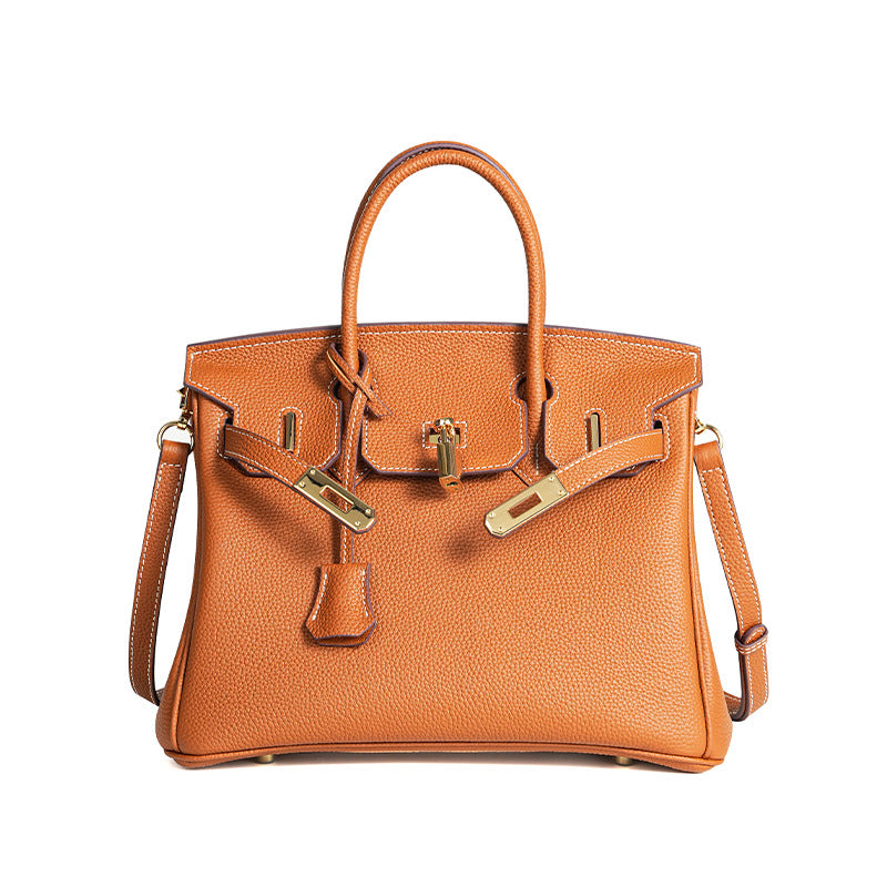 Women's Line First Layer Cowhide Handmade Litchi Grain Handbags