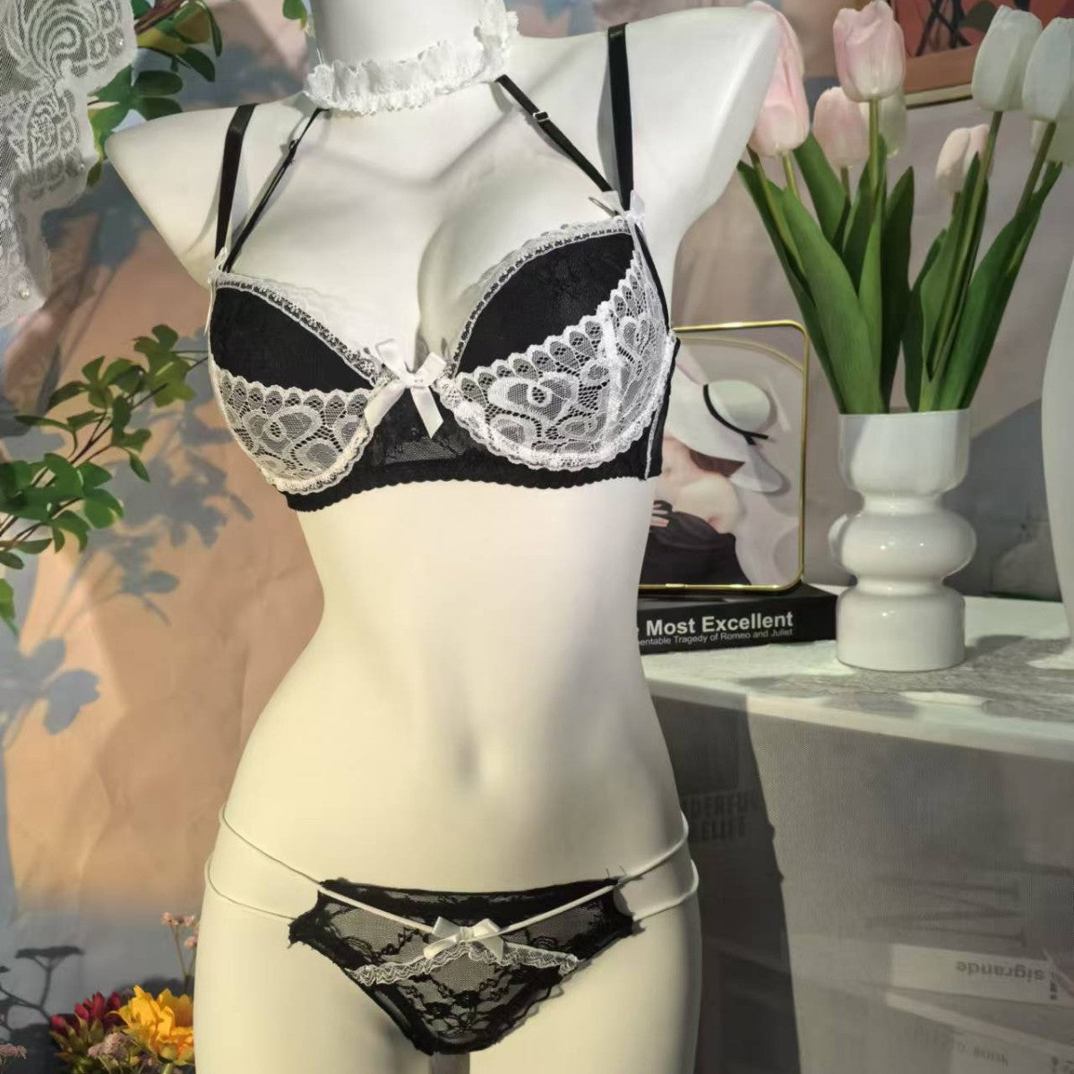 Pure Desire Bow Halter Cotton Cup Steel Lingerie Sets