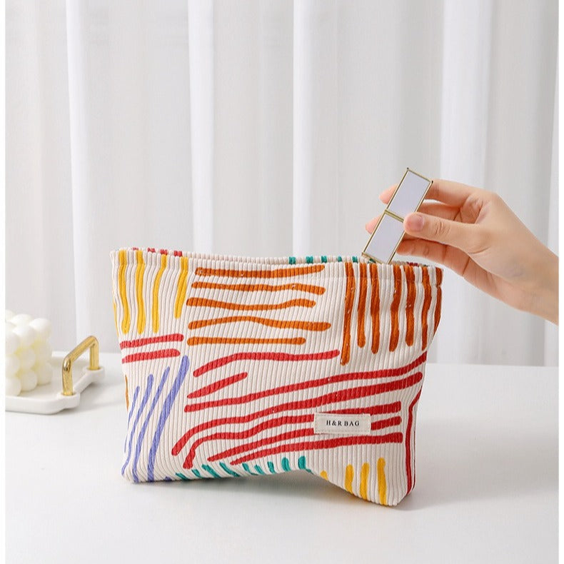 Floral Corduroy Portable Makeup Brush Storage Cosmetic Bags
