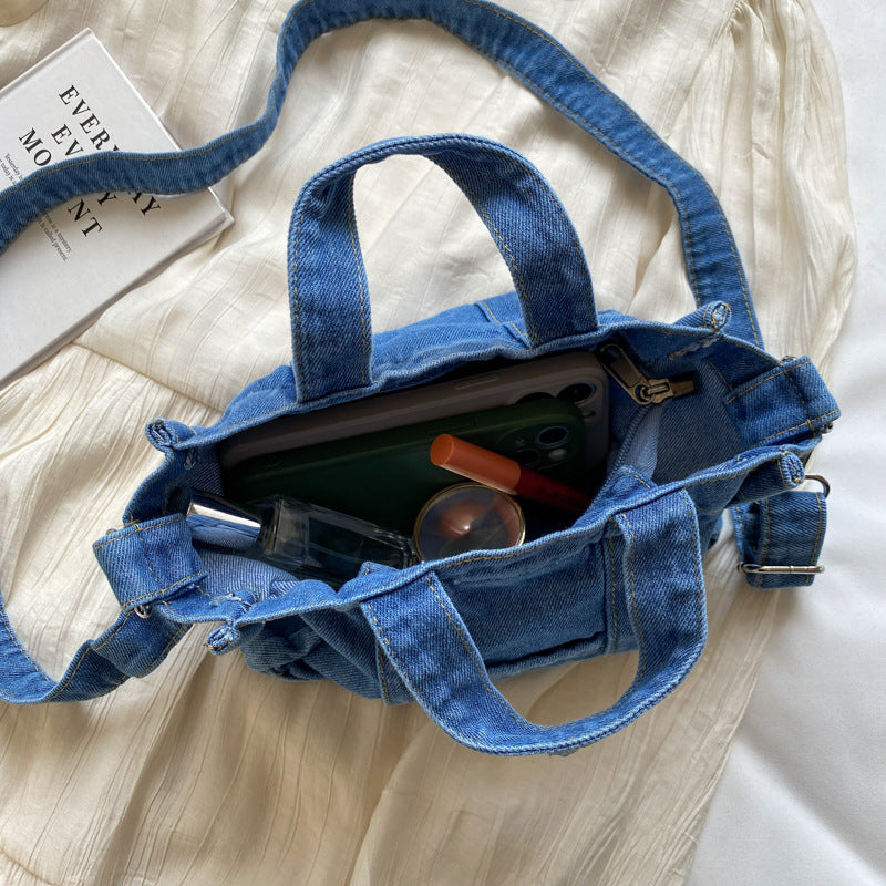 Retro Denim Canvas College Class Large Capacity Shopping Portable Women's Shoulder Bag